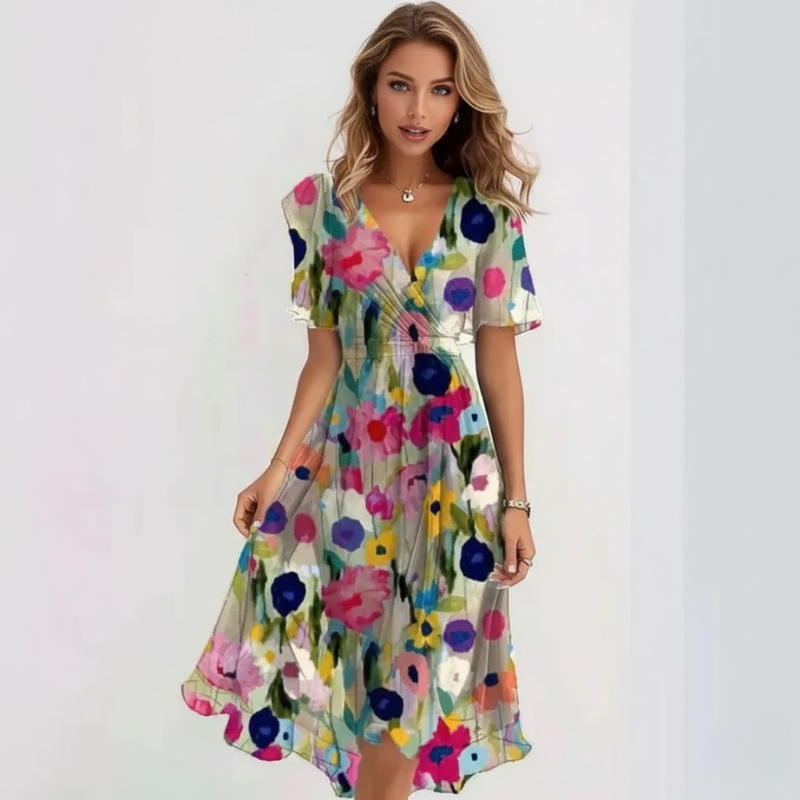 Elegancka sukienka midi z dekoltem w serek – pochlebna sylwetka dla nowoczesnych kobiet