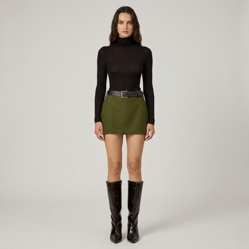 Spódnica mini z wysokim stanem – szykowny element kobiecego stylu z tkaniny premium