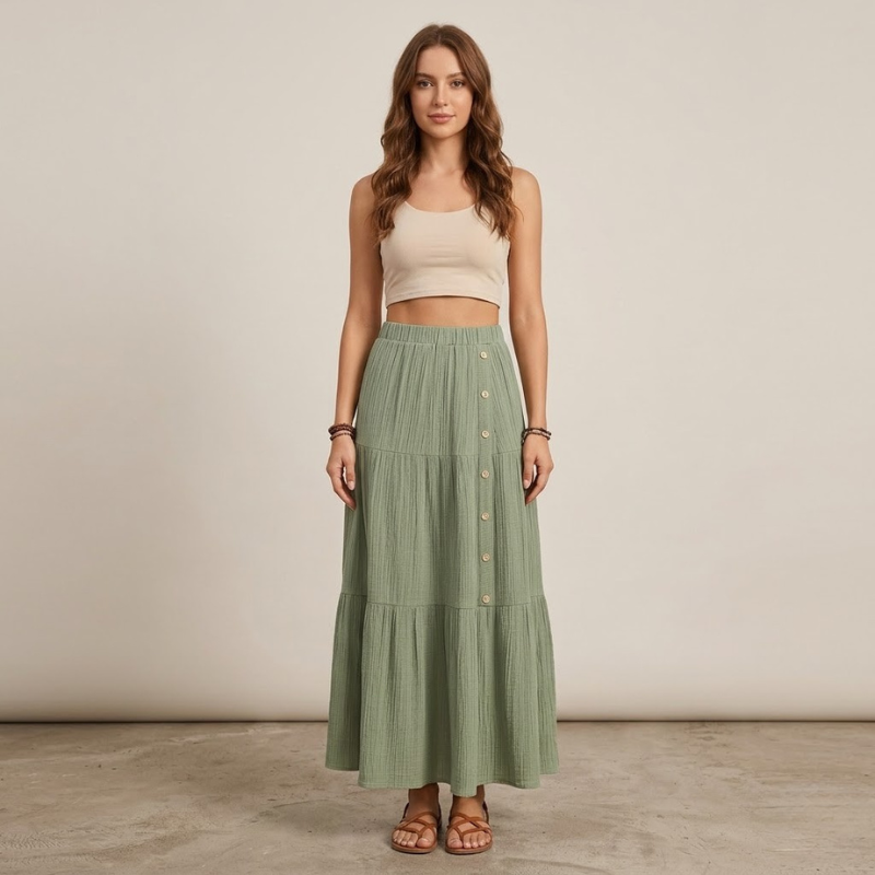 Boho bawełniana spódnica maxi dla kobiet – zwiewna letnia spódnica z marszczonymi warstwami