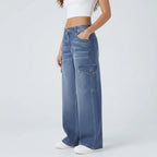 Low-Rise, Wide-Leg Cargo Jeans – Baggy Fit Utility Denim
