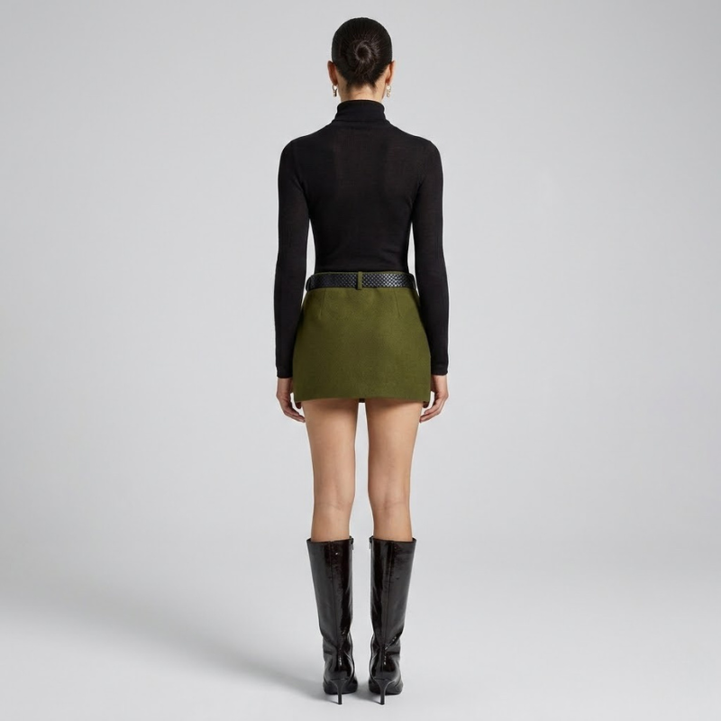 Spódnica mini z wysokim stanem – szykowny element kobiecego stylu z tkaniny premium