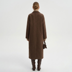 Elegant women's long tweed winter coat - classic, warm outerwear in trench coat style