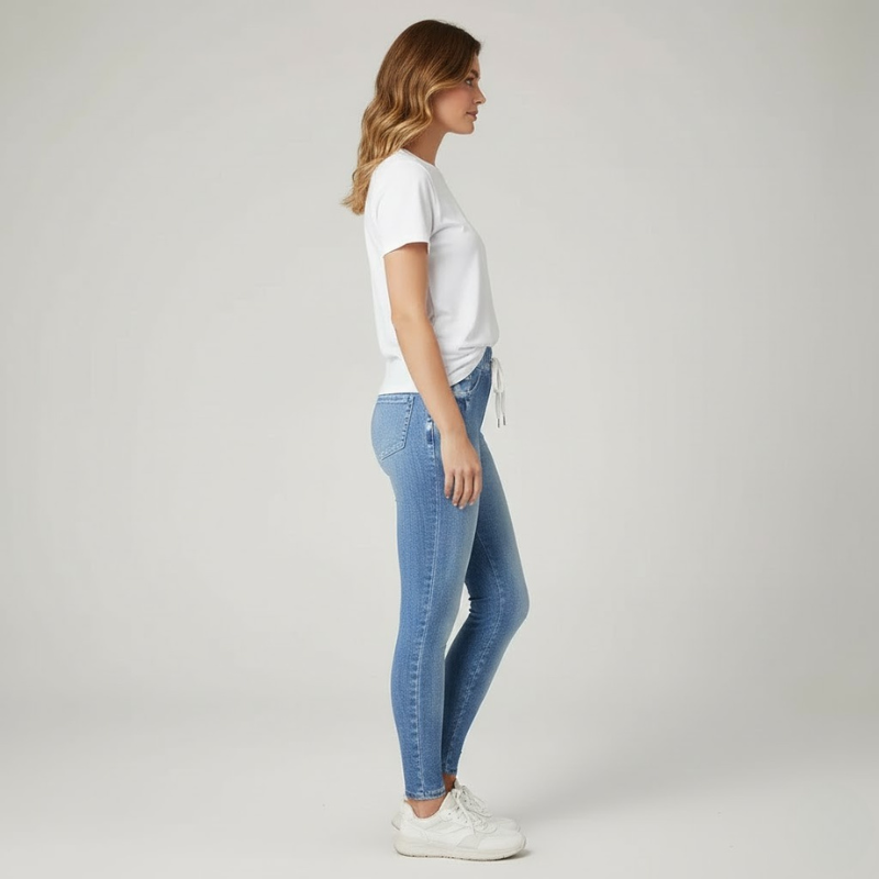 Komfortowe, damskie jegginsy z wysokim stanem – regulowana talia, dopasowany krój