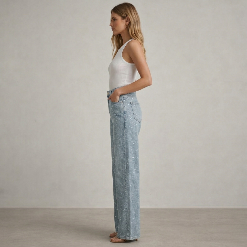 Women's wide-leg jeans with glitter finish – subtle sequin embellishment