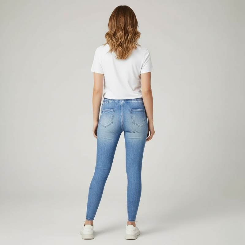 Komfortowe, damskie jegginsy z wysokim stanem – regulowana talia, dopasowany krój