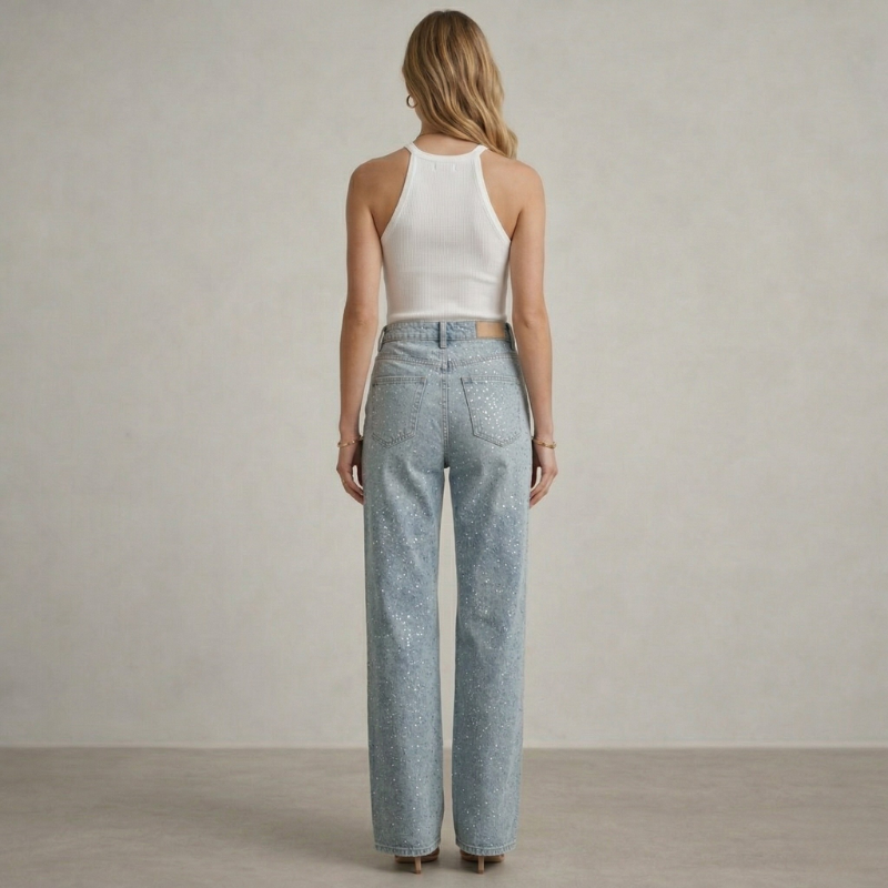 Women's wide-leg jeans with glitter finish – subtle sequin embellishment