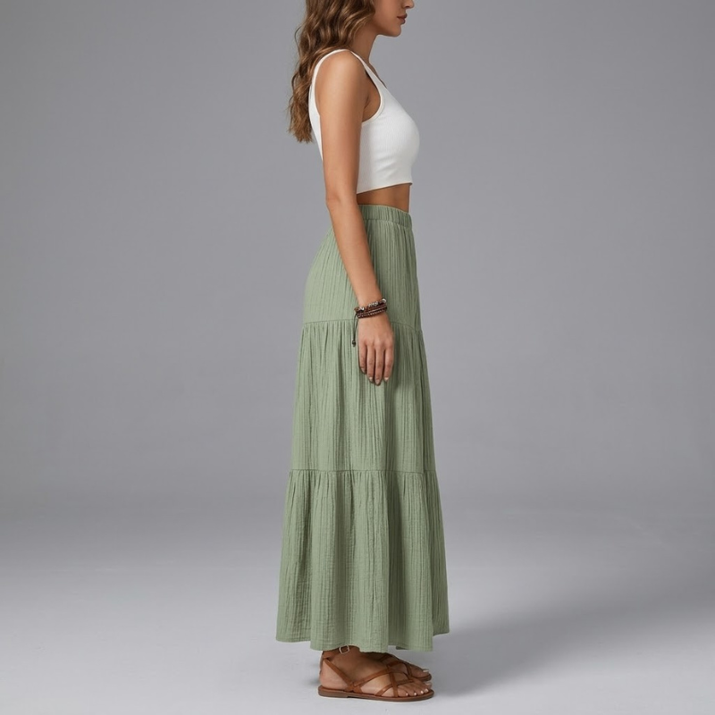 Boho Cotton Maxi Skirt for Women - Flowy Summer Skirt with Tiered Layers