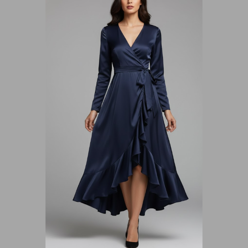 Elegancka sukienka midi z dekoltem w serek dla kobiet – szykowny strój na bal maturalny i wieczorne okazje