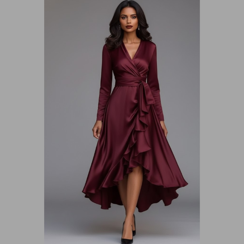 Elegancka sukienka midi z dekoltem w serek dla kobiet – szykowny strój na bal maturalny i wieczorne okazje