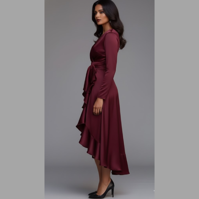 Elegancka sukienka midi z dekoltem w serek dla kobiet – szykowny strój na bal maturalny i wieczorne okazje