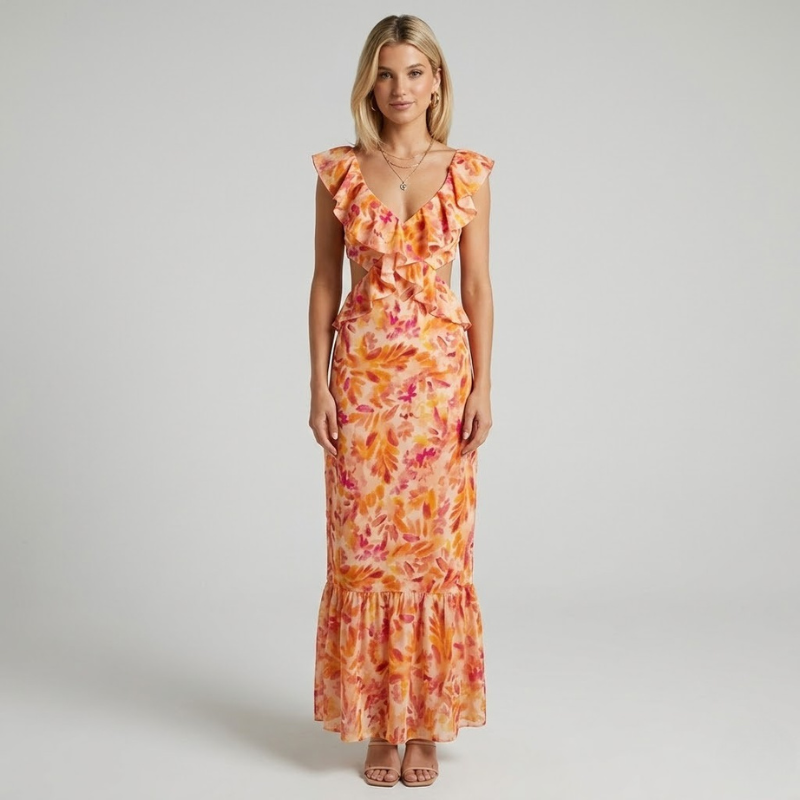 Floral Ruffle Summer Dress – airy, women's vacation-style printed dress