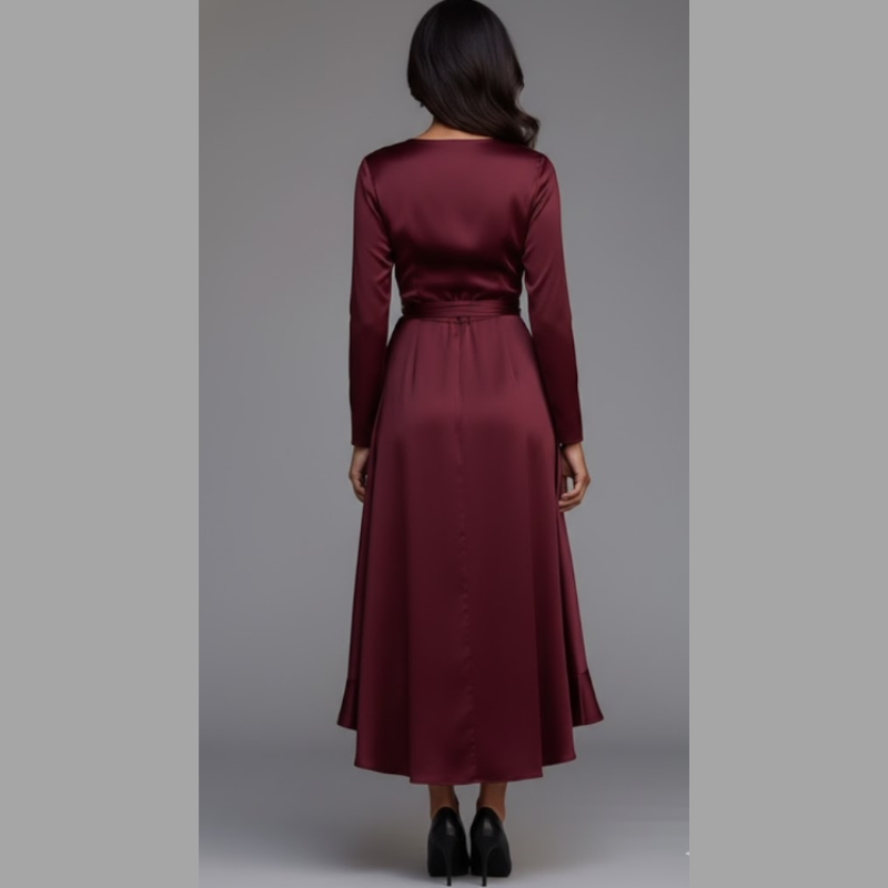 Elegancka sukienka midi z dekoltem w serek dla kobiet – szykowny strój na bal maturalny i wieczorne okazje