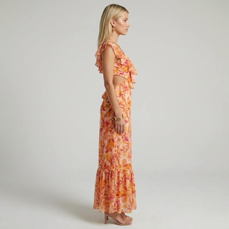 Floral Ruffle Summer Dress – airy, women's vacation-style printed dress