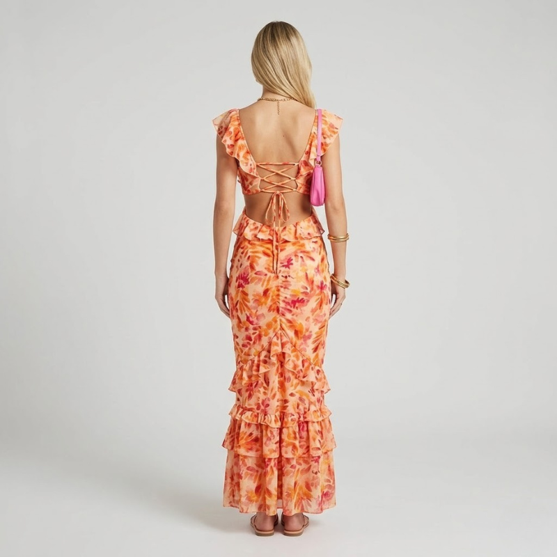 Floral Ruffle Summer Dress – airy, women's vacation-style printed dress