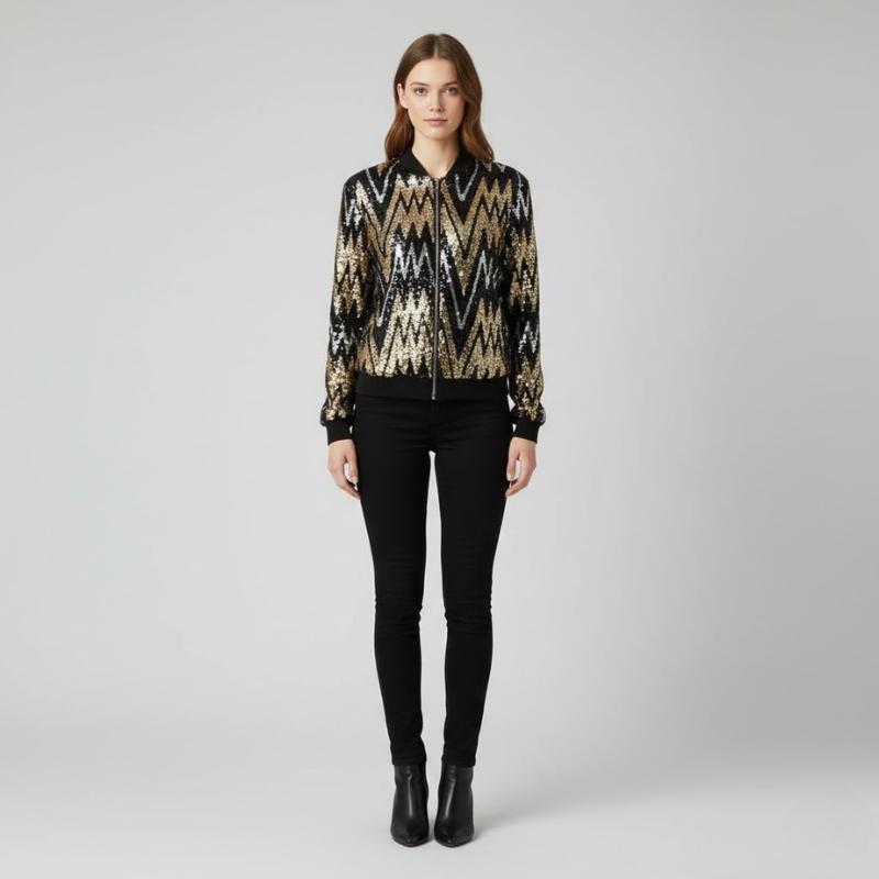 Damska kurtka Shimmer Zip – nowoczesny krój z przyciągającymi wzrok cekinami