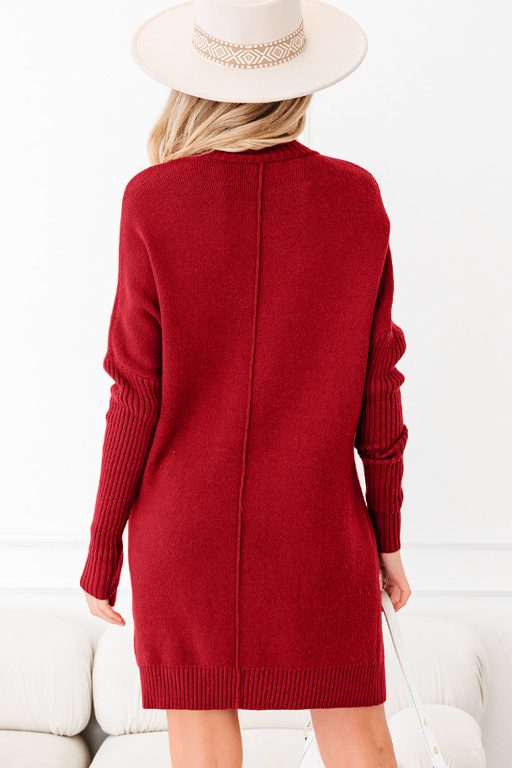 Cacilda | Damowa red ribbed sweater dress - straight cut dress