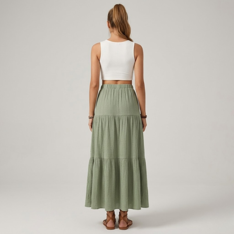 Boho Cotton Maxi Skirt for Women - Flowy Summer Skirt with Tiered Layers