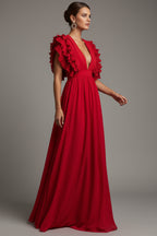 Sukienka maxi w stylu boho z dekoltem w serek – elegancka, zwiewna, długa sukienka z frędzlami na rękawach