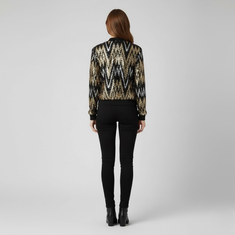 Damska kurtka Shimmer Zip – nowoczesny krój z przyciągającymi wzrok cekinami