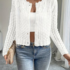 Ellison | Damska sweterkowa kurtka z dzianiny ażurowanej zapinana na guziki – sweter z długim rękawem