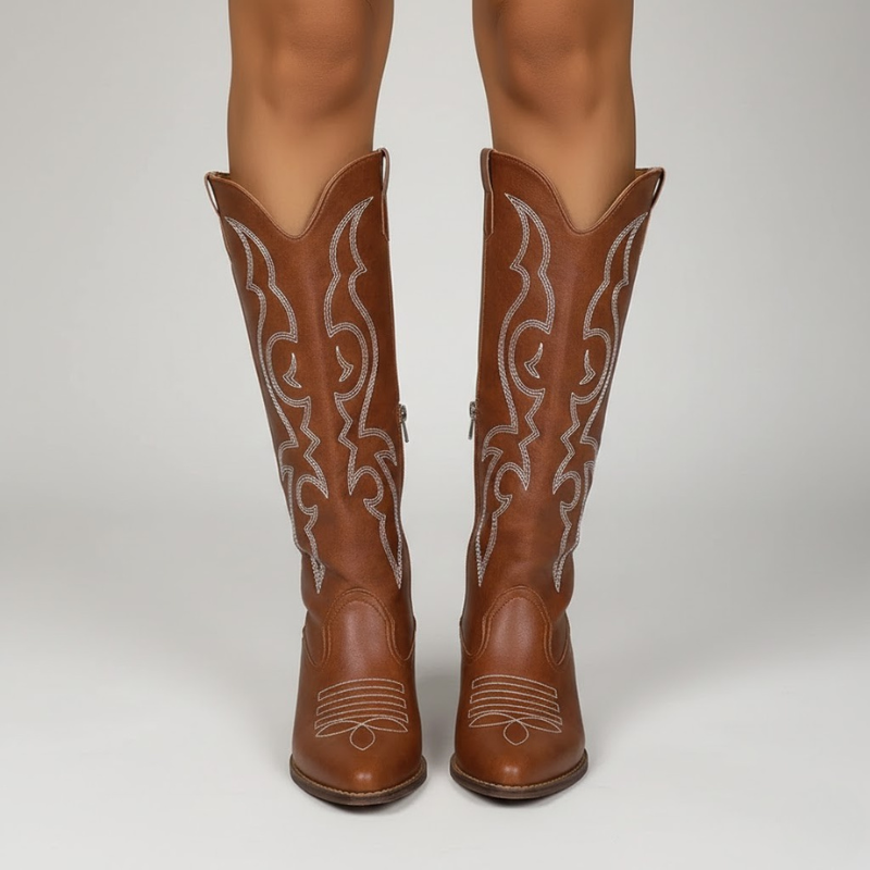 Damskie haftowane zimowe buty do połowy łydki – wygodny styl na zimną pogodę