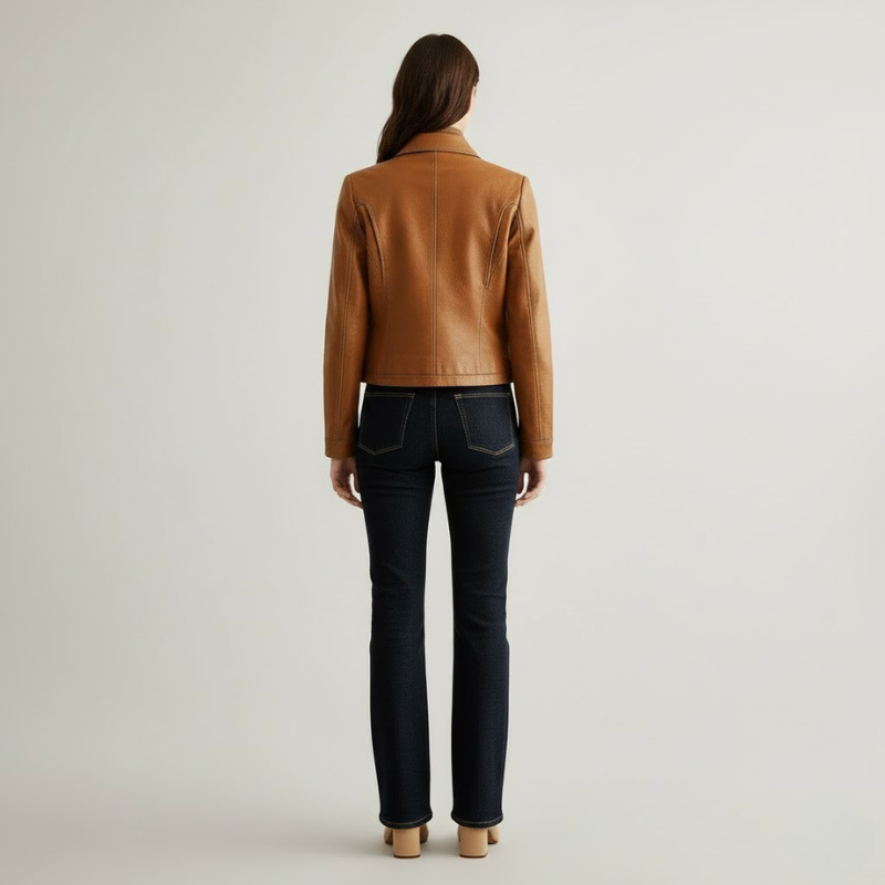 Uniwersalna brązowa kurtka damska – wyrafinowany krój z długim rękawem