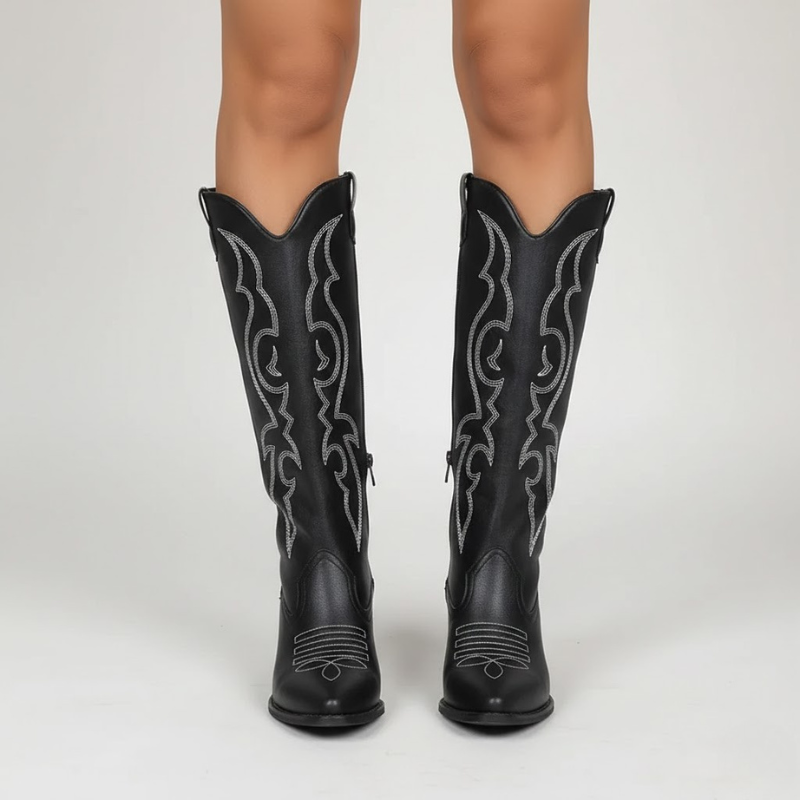 Damskie haftowane zimowe buty do połowy łydki – wygodny styl na zimną pogodę