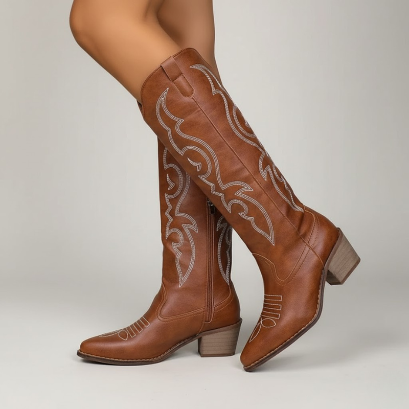 Damskie haftowane zimowe buty do połowy łydki – wygodny styl na zimną pogodę