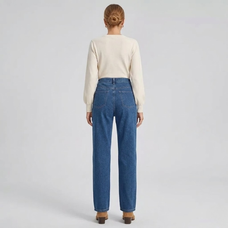 Spodnie damskie z wysokim stanem i prostymi nogawkami – klasyczne jeansy na co dzień w ciemnym odcieniu