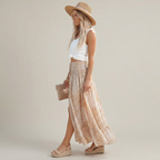 Women's boho-style maxi skirt – loose silhouette with decorative button fastening at the front