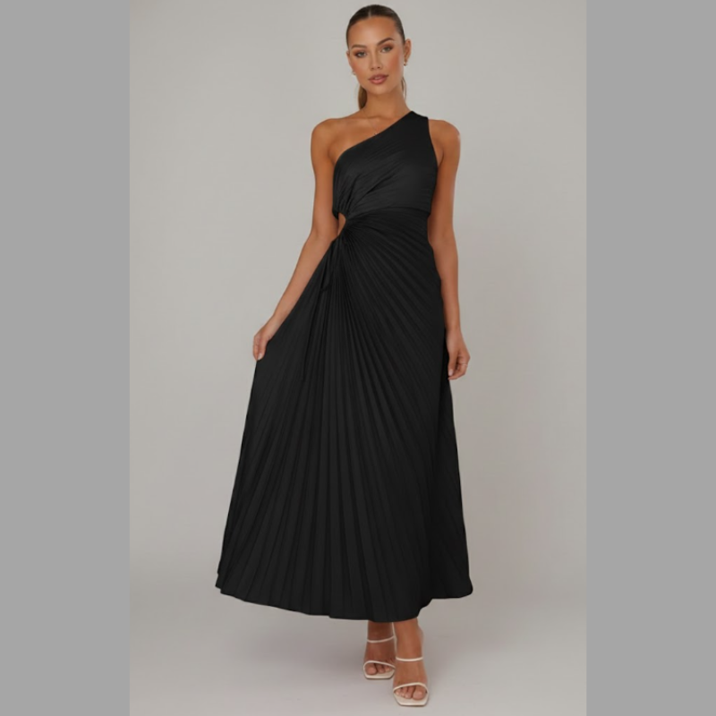 Elegancka plisowana sukienka maxi dla kobiet – szykowny strój na wesele i formalne okazje
