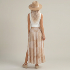 Women's boho-style maxi skirt – loose silhouette with decorative button fastening at the front