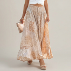 Women's boho-style maxi skirt – loose silhouette with decorative button fastening at the front