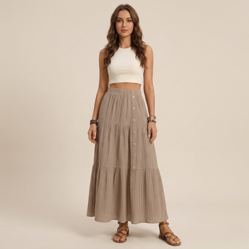 Boho bawełniana spódnica maxi dla kobiet – zwiewna letnia spódnica z marszczonymi warstwami