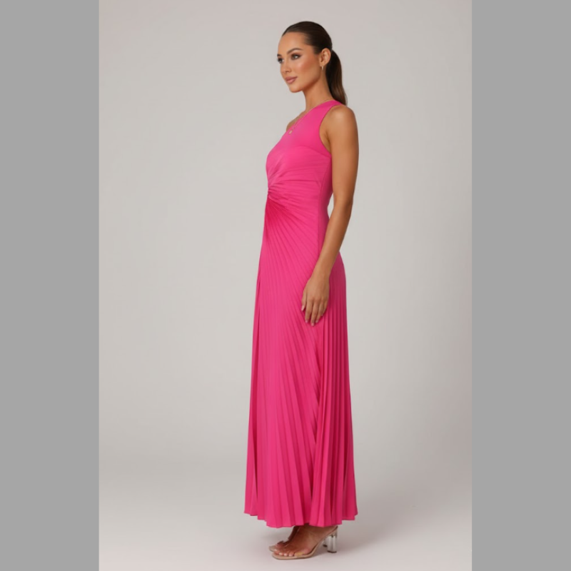 Elegancka plisowana sukienka maxi dla kobiet – szykowny strój na wesele i formalne okazje