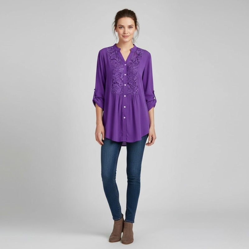 Bluzka damska z kwiatowym haftem – delikatna koronkowa elegancja