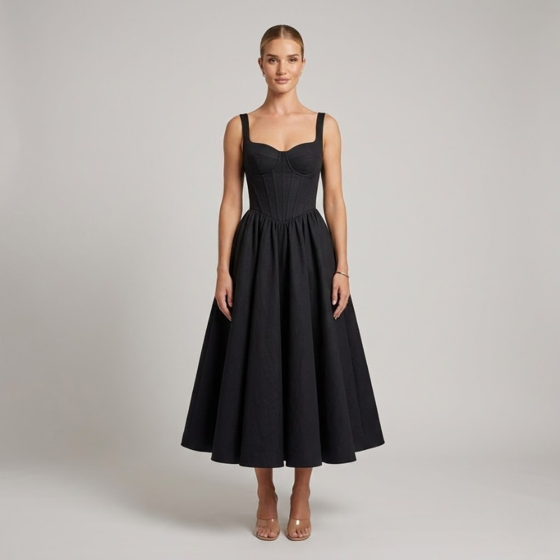 Szykowna sukienka z gorsetem w talii – sukienka w stylu bustier, podkreślająca figurę kobiety