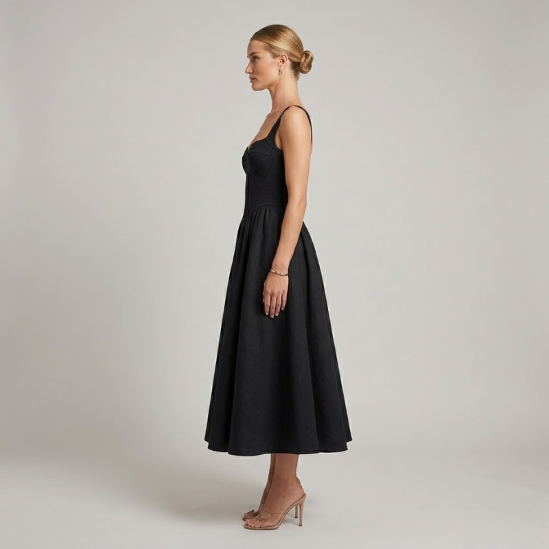 Szykowna sukienka z gorsetem w talii – sukienka w stylu bustier, podkreślająca figurę kobiety