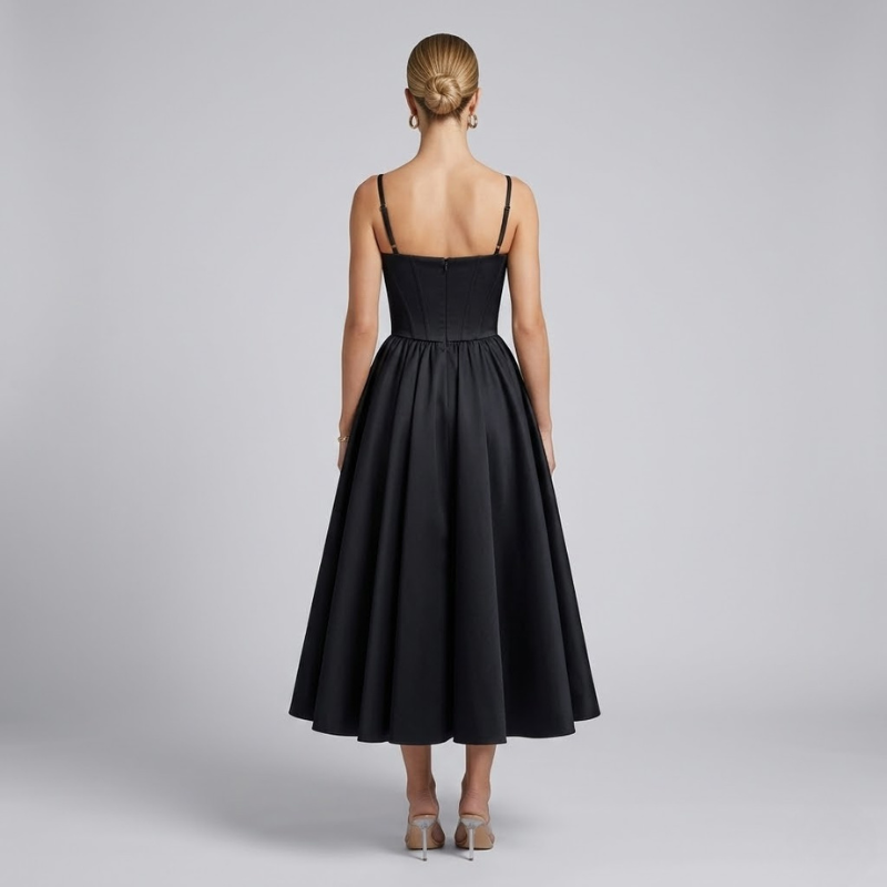 Szykowna sukienka z gorsetem w talii – sukienka w stylu bustier, podkreślająca figurę kobiety