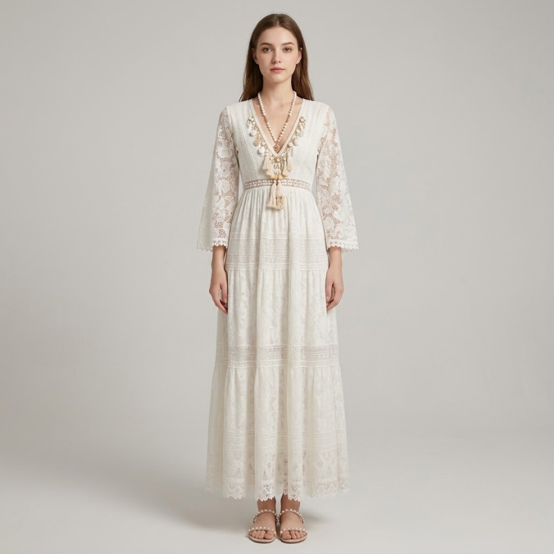 Długa sukienka w kwiaty w stylu boho – zwiewny, swobodny strój na lato dla kobiet