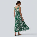 Floral maxi dress for vacation - sweetheart neckline with tie detail