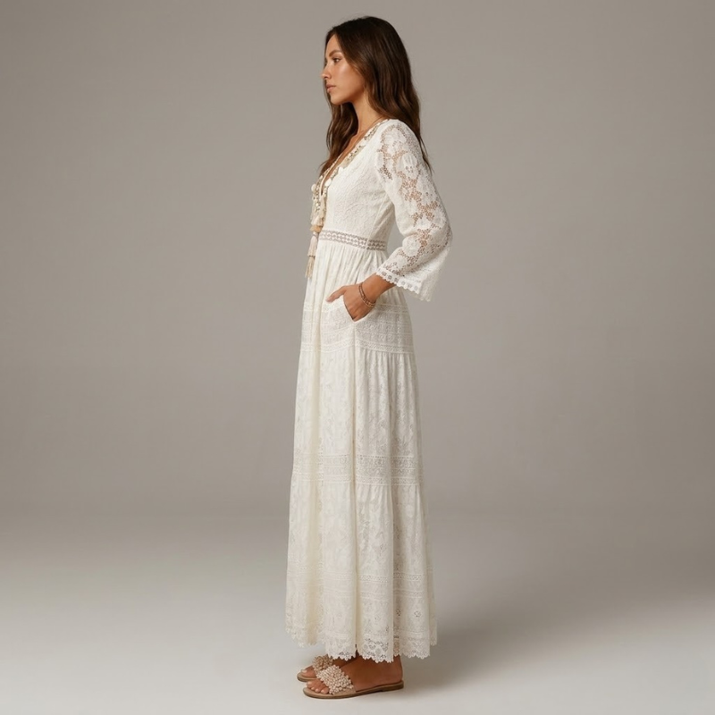 Długa sukienka w kwiaty w stylu boho – zwiewny, swobodny strój na lato dla kobiet