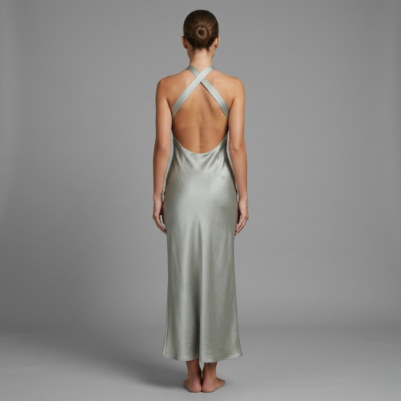 Elegancka, bezrękawnikowa sukienka maxi z odkrytymi plecami – elegancka, zwiewna sukienka wieczorowa dla kobiet