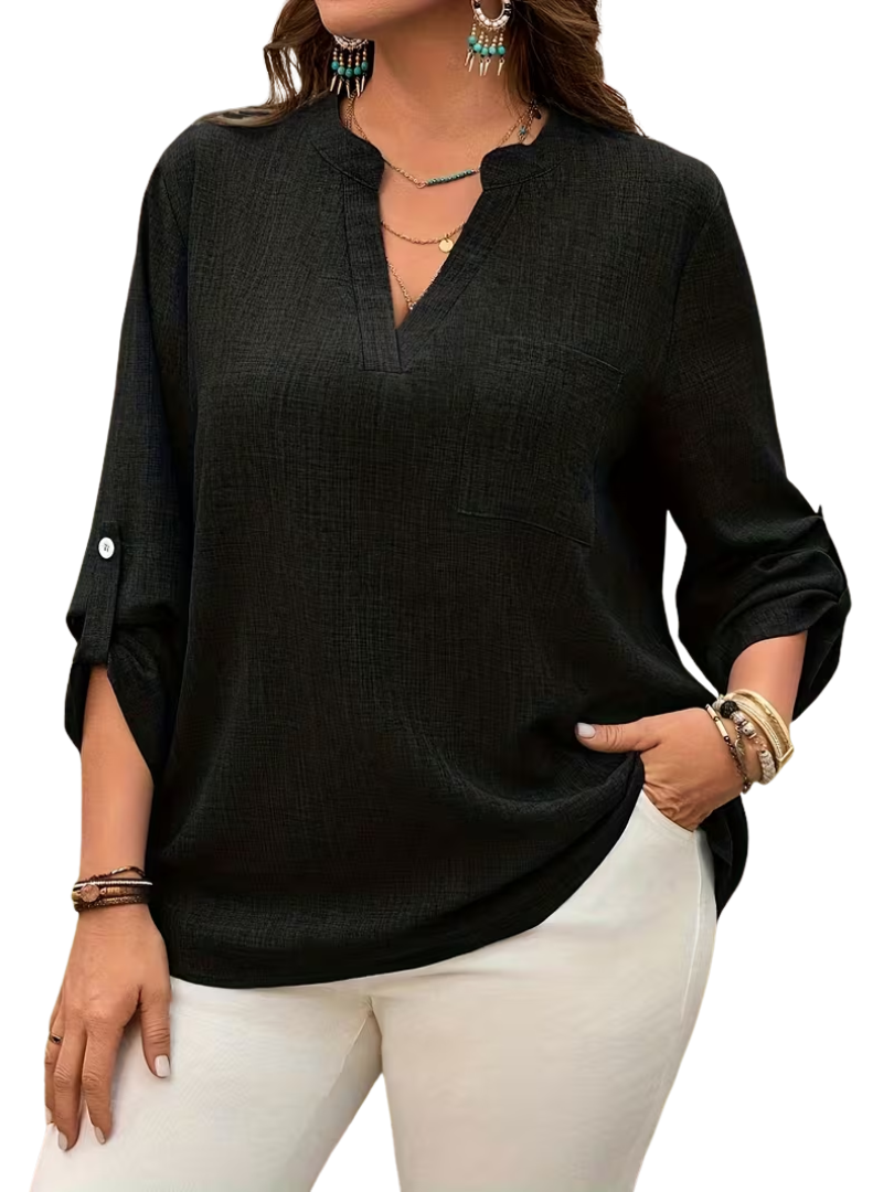 Lirienne | Women's V-neck shirt – loose fit, short sleeve, button-down front
