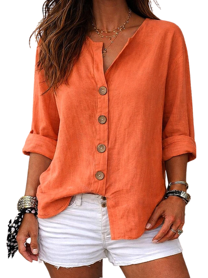 Valoria | Women's loose linen V-neck blouse – long sleeve