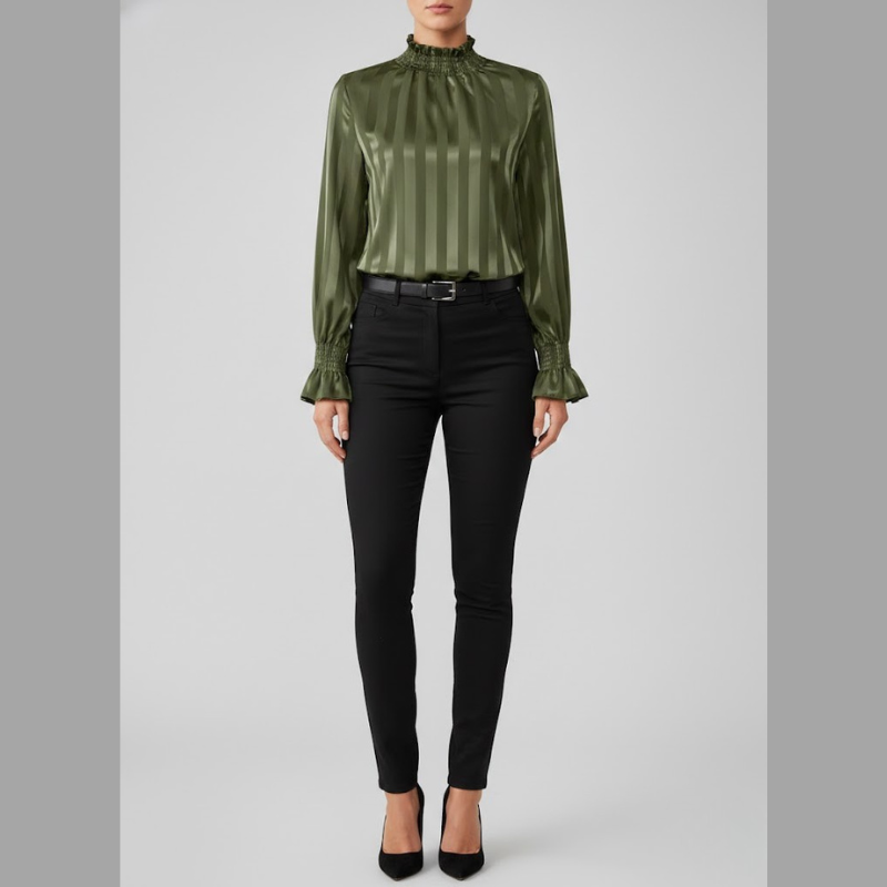 Women's striped shiny satin shirt – sophisticated style with long sleeves