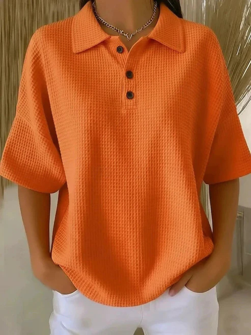 Orianne | Women's cotton-linen waffle-knit polo shirt – loose fit
