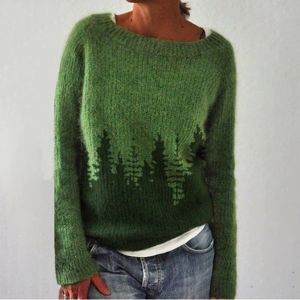 Filipa | Damska sweter w stylu retro z dzianiny – sweter z długim rękawem w geometryczne wzory
