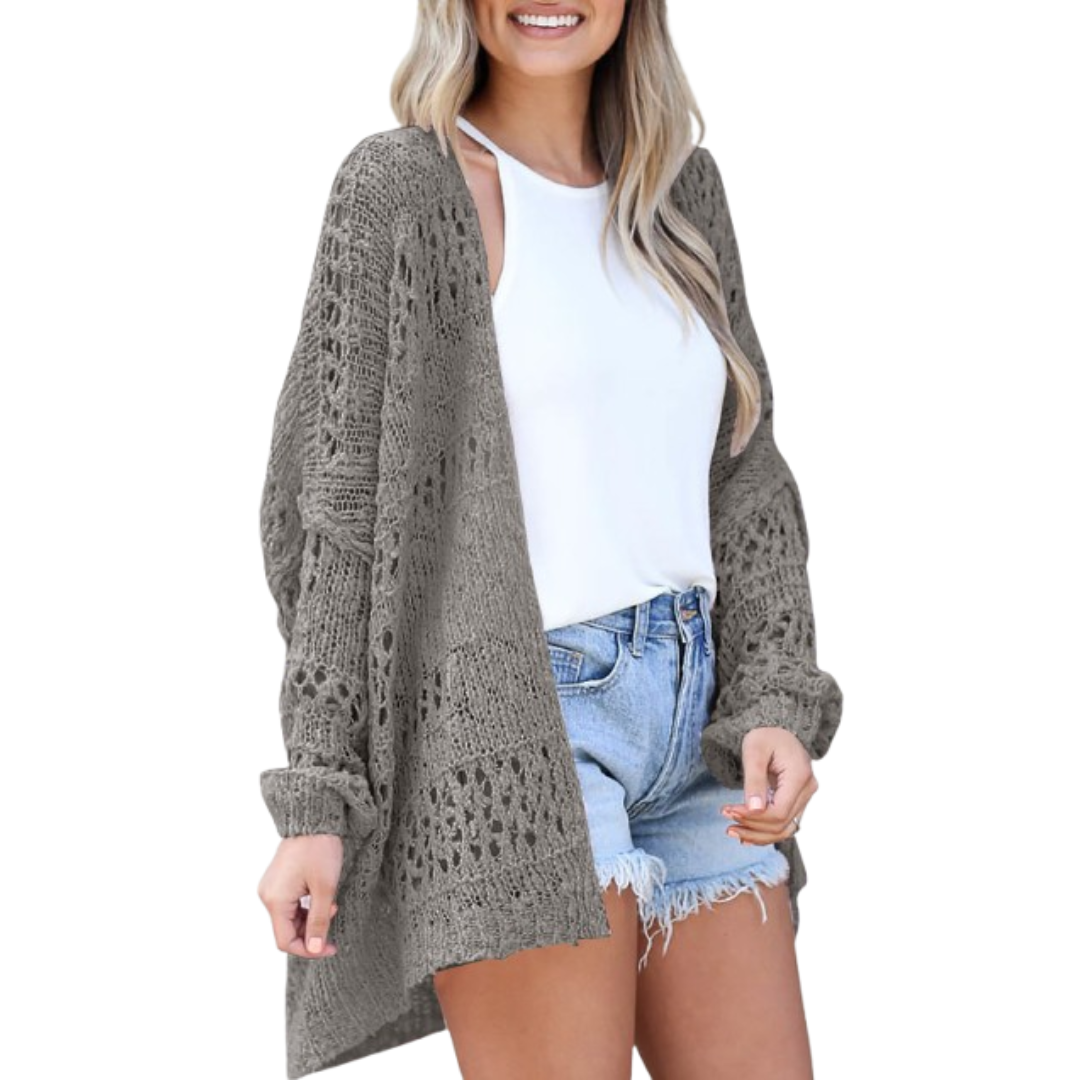 Azmira | Lekki damski kardigan w stylu oversize – letni sweter w stylu boho z luźnym splotem
