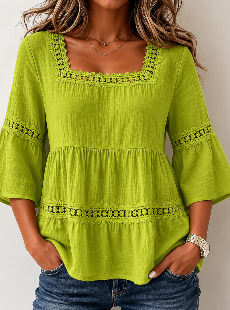 Orlisse | Women's lace top – loose fit, square neckline, casual blouse